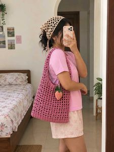 Crochet Tote Bag with Strawberry Charm