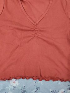 Coral Ruffled Crop Top