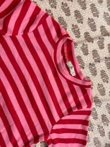Red &amp; Pink Striped Crop Top