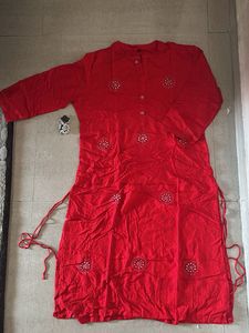 Red Embroidered Kurta