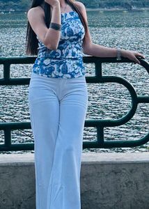 Blue & White Patterned Halter Top