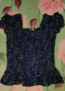 Navy Blue Korean Bow Style Smocked Top – Brand New