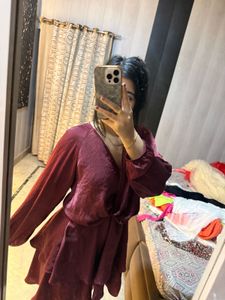 Maroon Velvet Wrap Dress🎀🦋