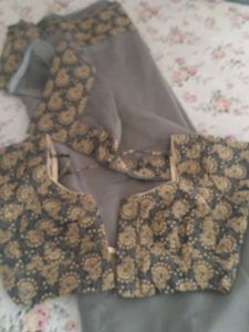 Elegant Grey Saree with Brocade Blouse