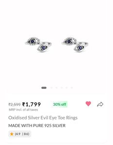 price drop 📉 Oxidized Silver Evil Eye Toe Rings