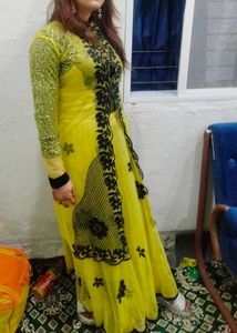 Elegant Yellow & Black Embroidered Dress
