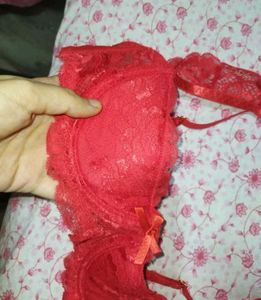 Red Lace Bra with Bow Detail