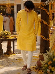 Men’s Yellow embroidered Haldi Kurta Pajama Set