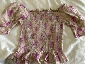 Floral Cute Smocked Puff Sleeve Top