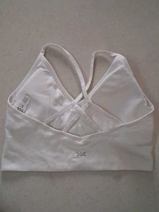 L White Ribbed Sports Bra