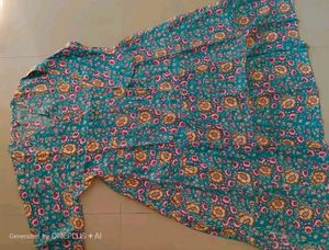 Teal Floral Print Kurta