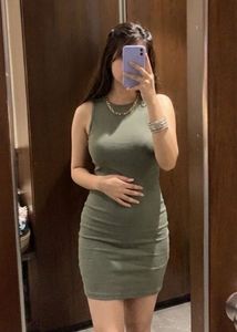 Olive Green Ribbed Sleeveless Mini Dress