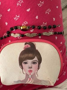 Chic Makeup Bag & Beaded Bracelet Set