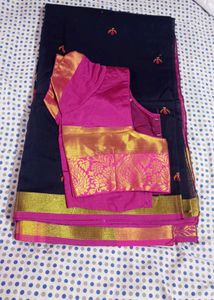 Elegant Blue Saree with Pink Blouse