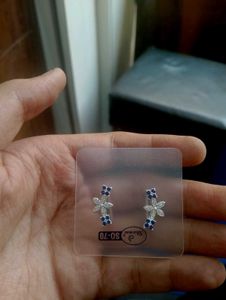 Flower Earrings with Blue Stones Pure Silver