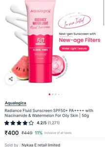 Aqualogica Radiance Fluid Sunscreen spf50