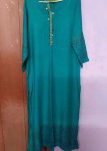Teal Kurti with Embroidered Sleeves
