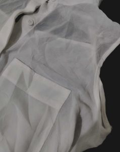 Sheer White Sleeveless Button-Up Top