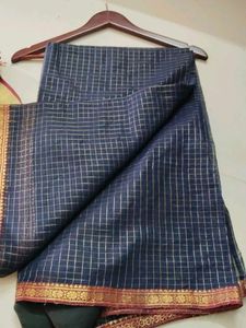 Elegant Blue Checked Saree