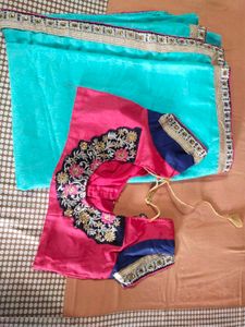 Beautiful Teal Saree with Embroidered Blouse