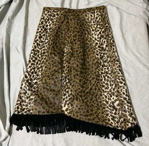 Leopard Print Skirt with Fringe