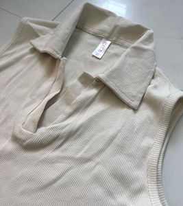 Sleeveless Collared Ribbed Knit Top