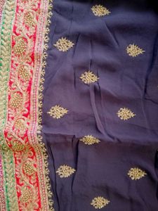 Elegant blue suit material  with Gold Motifs