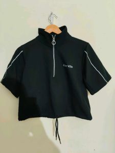Black Crop Top with Zipper Detail