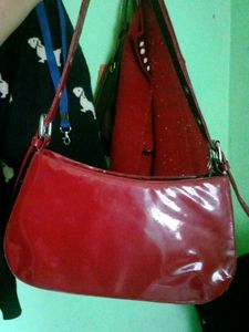 Red  Burgundy Buckled Shoulder Bag