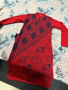 Red Patterned Knit kurti with pant