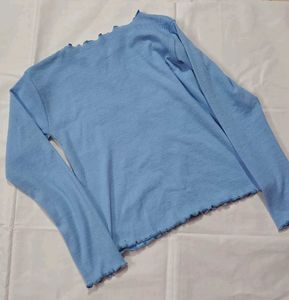 Cute Blue Ribbed Henley Top