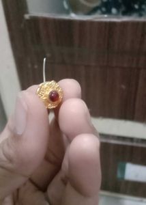 Gold-Tone Stud Earring with Red Stone