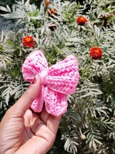 Handmade Pink Crochet Bow Hair Clip