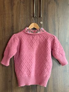Charming Embroidered Pink Knit Sweater