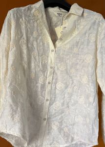 Embroidered White Button-Up Shirt