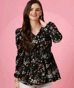 Floral Print V-Neck Peplum Top