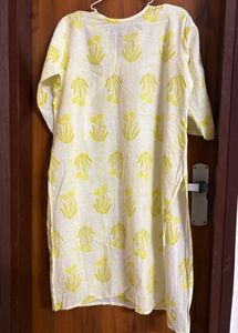 Yellow Floral Print Angrakha Kurta