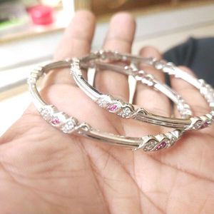 Pure Silver Bangles with Stone Accents
