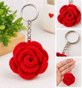 Red Rose Crochet Keychain