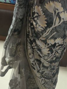 Silver Embellished Party Wear Net &amp; Georget Saree