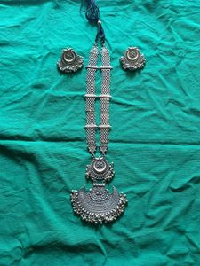oxidized silver long necklace set