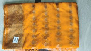 Elegant Yellow Saree with Golden Accents