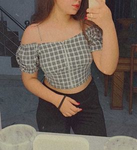 Plaid Off-Shoulder Crop Top