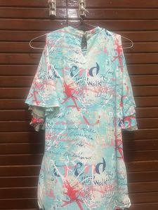 womens graphical print long top with bell sleeves