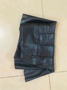 Black Faux Leather Pleated Mini Skirt