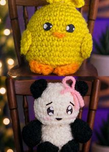 Handmade Crochet Chick & Panda Plush Toys