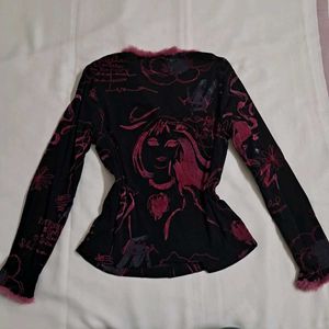 Y2k Vintage 2000s Hollywood Graphic Print Fur Top