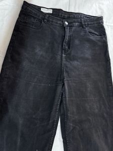 Wide Leg Washed Black Jeans