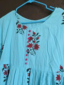 Light Blue Floral Print Kurta