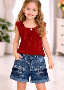 Designer Red Kurta with Denim Jeans